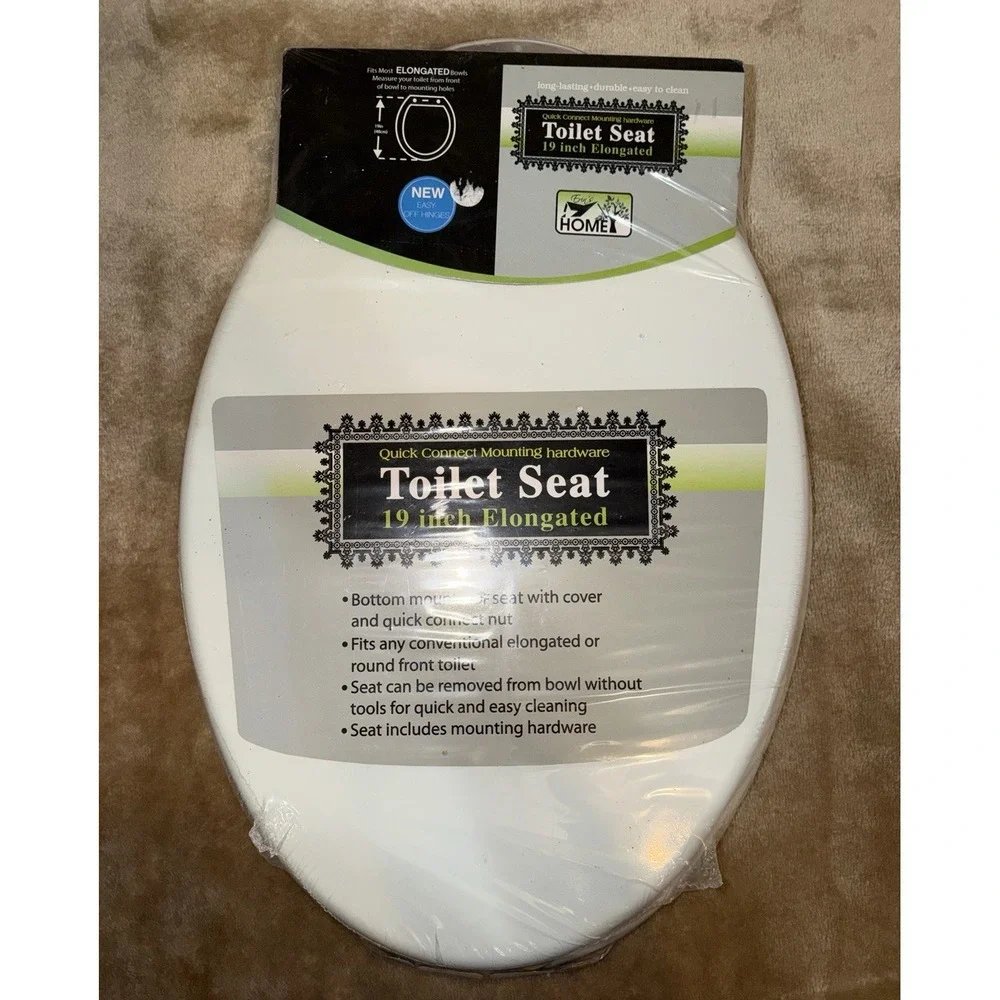 New Erin's Home Toilet Seat Elongated 19 inch Bottom Mount MDF Cover White